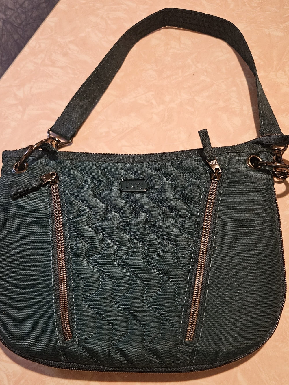 Quilted Teal Shoulder Bag with Zip Accents LUG SWIVEL